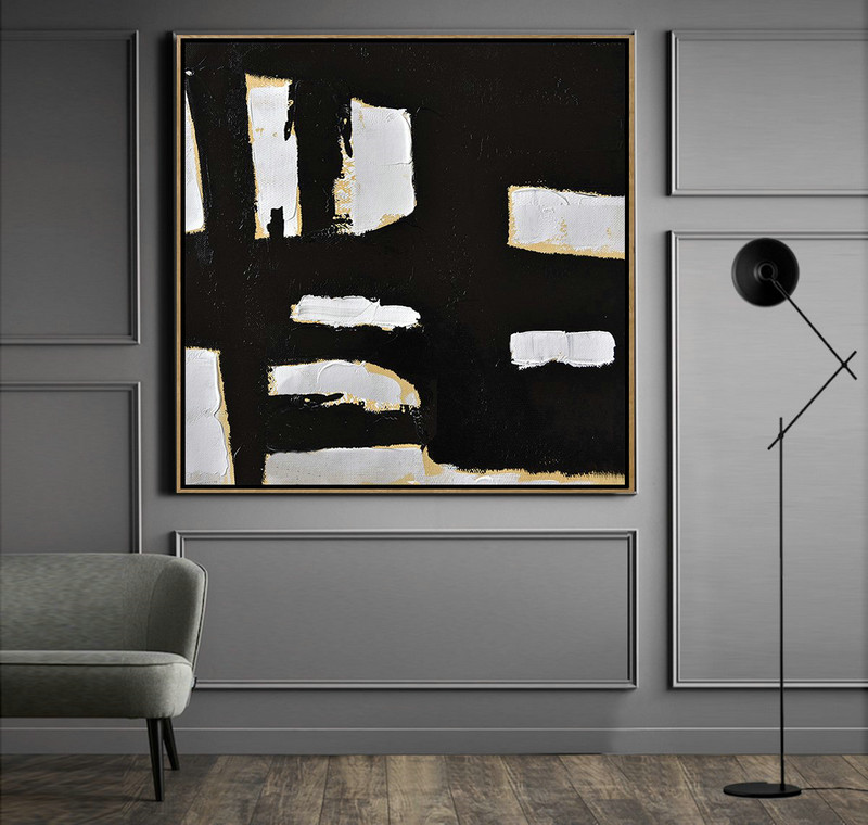 Handmade Painting Large Abstract Art,Handmade Minimal Art Palette Knife Canvas Painting, Black White Beige - Huge Abstract Canvas Art